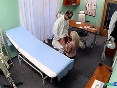 Blonde babe spreads legs & fucks doctor in fake hospital POV