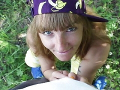 Amateur, Blowjob, Cum in mouth, Outdoor, Pov, Redhead, Russian, Teen