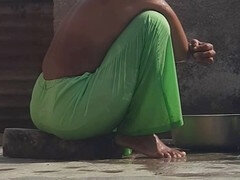 Tante, Pétant, Indienne, Masturbation, Mamelons, Collant, Public, Chatte