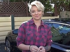 Amateur, Blonde, Car, Cumshot, Doggystyle, Pov, Shaved, Short hair