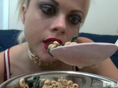 Sexy Nadia eats cereal filled with sexy soldiers