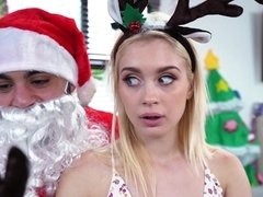 Santa bangs fascinating blonde teen on the couch