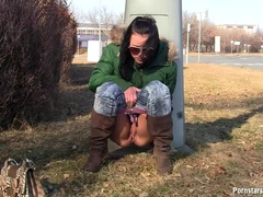 Brunette, Female, Homemade, Jeans, Outdoor, Pissing, Pornstars, Shaved