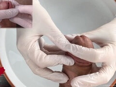 Intimate medical experience - Patient's perspective - Sensual latex glove handjob with water play