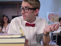 Naughty schoolgirl likes a nerdy guy