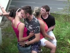 Big tits, Gangbang, Group, Orgy, Public, Teen