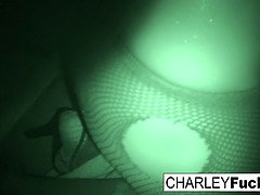 Amateur brunette with huge tits goes wild in her night vision video