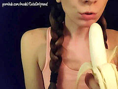 Baby dame gives banana oral job ASMR sucking and screaming