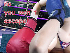 Boxing ring, splooging, femdom facesitting