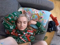 POV married couple has public sex after coming home for Christmas