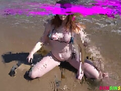 Plage, Bikini, Sucer une bite, Bâillonner, Lunettes, Pov, Rousse roux, Nénés