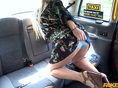 Watch Saucy blonde MILF get her pink pussy squirt after getting banged in fake taxi