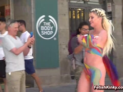 Busty blonde celebrates Pride on the streets