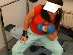 Brunette is anally fucked in their homemade gym
