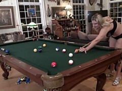 Amateur wives Mandy and Nikki masturbating and licking on the pool table