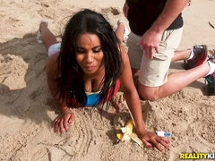 Deviant black babe Jenna Foxx has fun on the beach