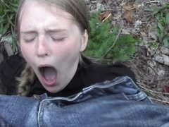 Outdoor fucking act with teen cutie and seasoned male
