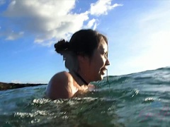 Asiatisch, Strand, Braunhaarige, Orgasmus, Piercing, Pov, Titten, Nass