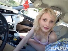 Hot blonde April Love gets a public car fuck and facial