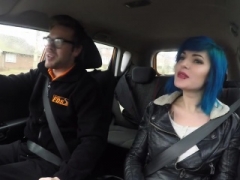 Blue haired kitten anal fucked in car
