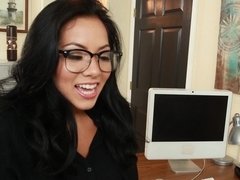 Dark haired secretary is fucking her boss