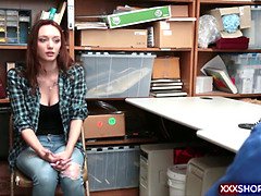 Redhead teen shoplifter punish fucked by in the office