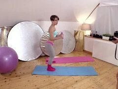 Amateur Brunette Gets Frisky on Yoga Mat with Luke Hotrod & Sasha Zima