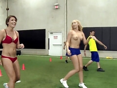 Horny porn stars are playing dodgeball while being naked