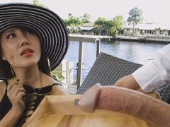 Big tits sexy lady Tiffany Rain seduces a waiter with large cock